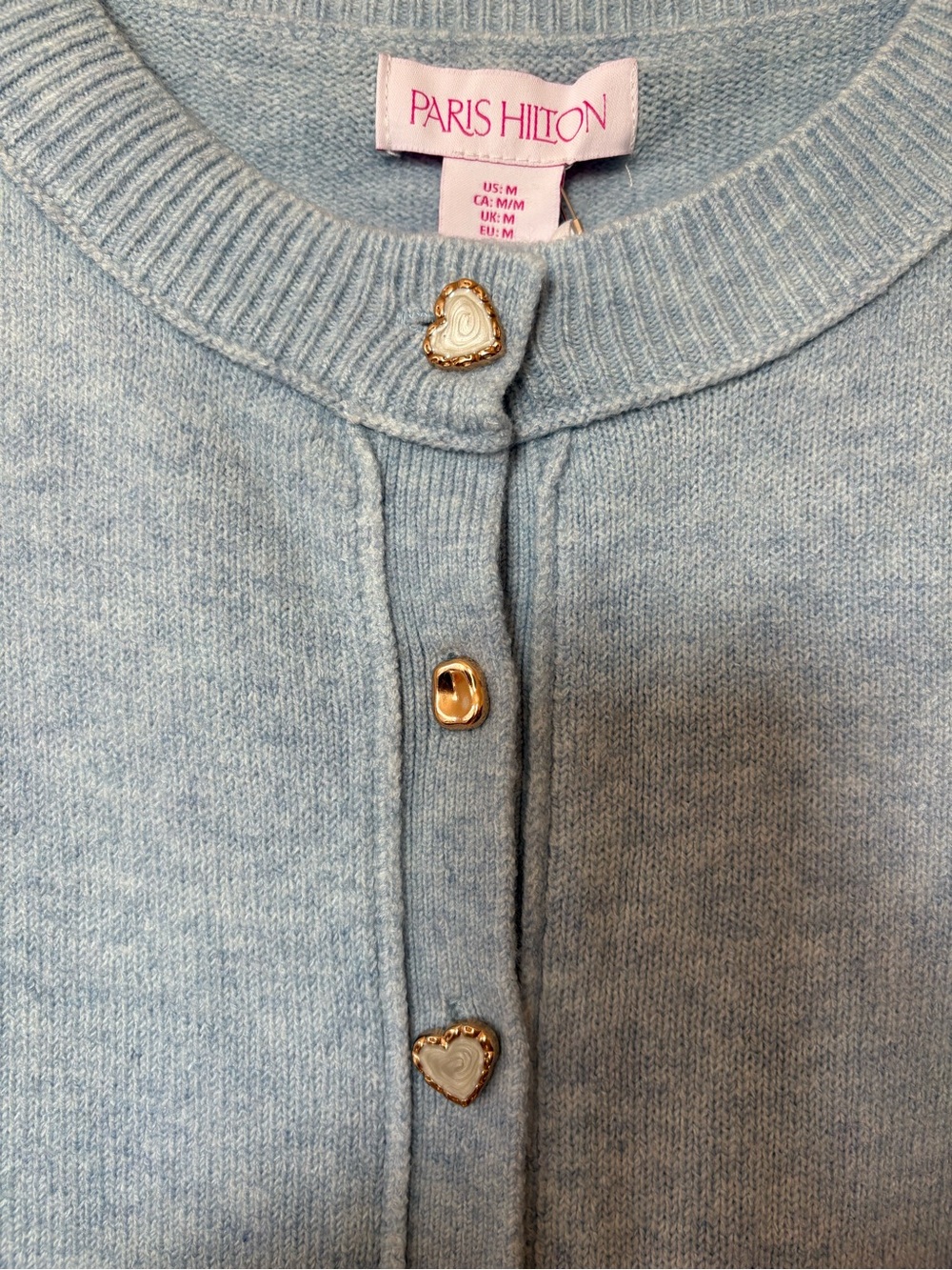 PARIS HILTON NEW Short Puff Sleeve Cropped Cardigan Blue Sz Medium - Picture 3 of 8